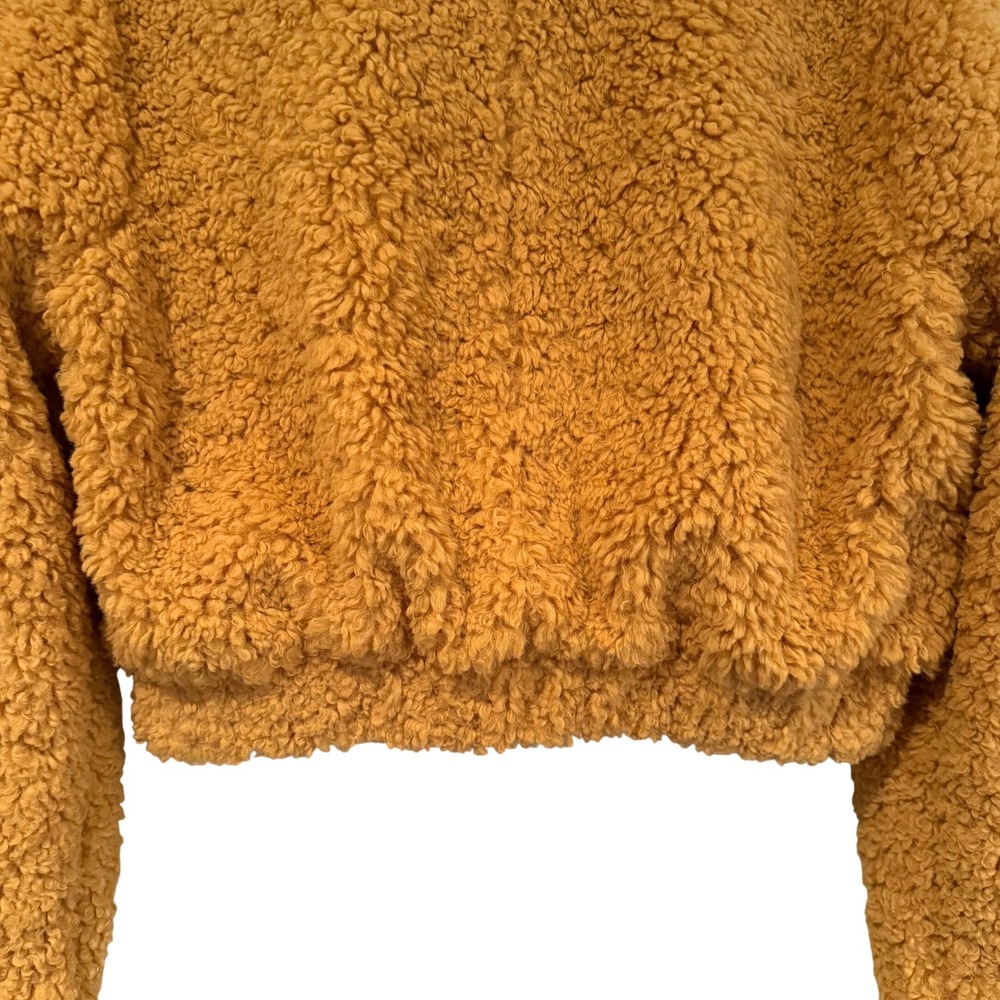 HYFVE Teddy Bear‎ Sherpa Faux Fur Cropped Jacket Coat Women's Large Mustard Boho - Picture 9 of 15